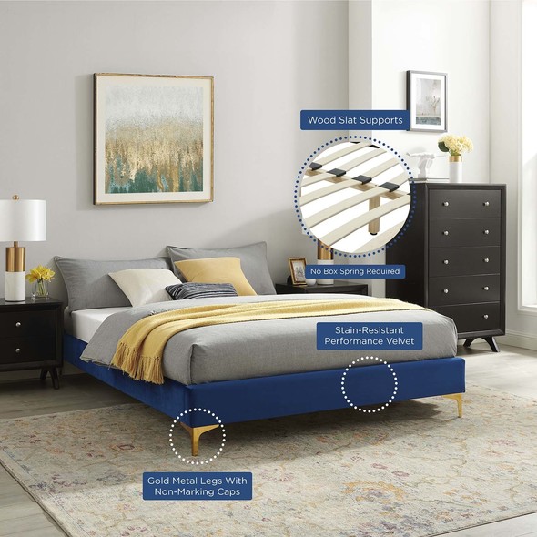 wood and metal bed frame queen Modway Furniture Beds Navy