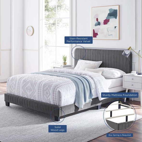 king bed frame velvet Modway Furniture Beds Gray