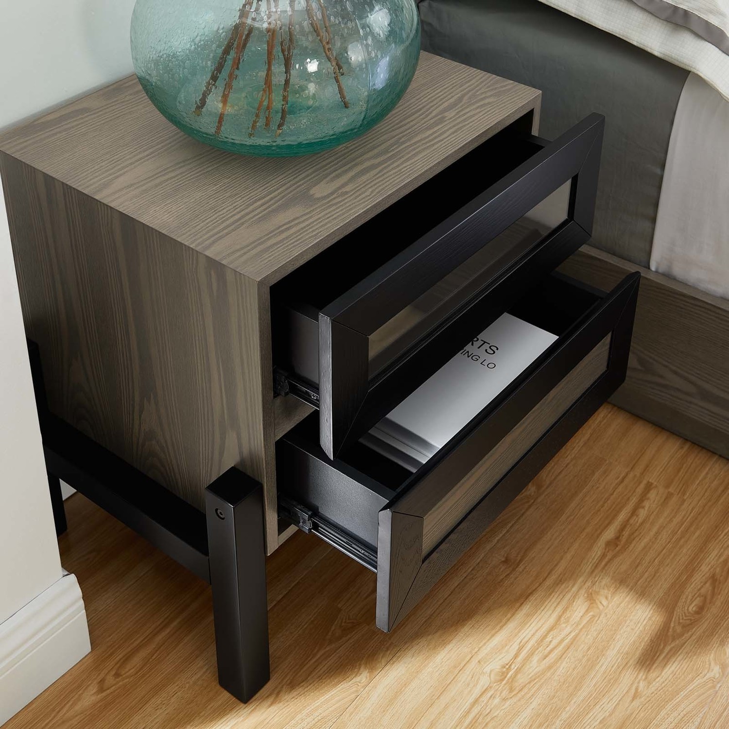 nightstand with file drawer Modway Furniture Case Goods Oak