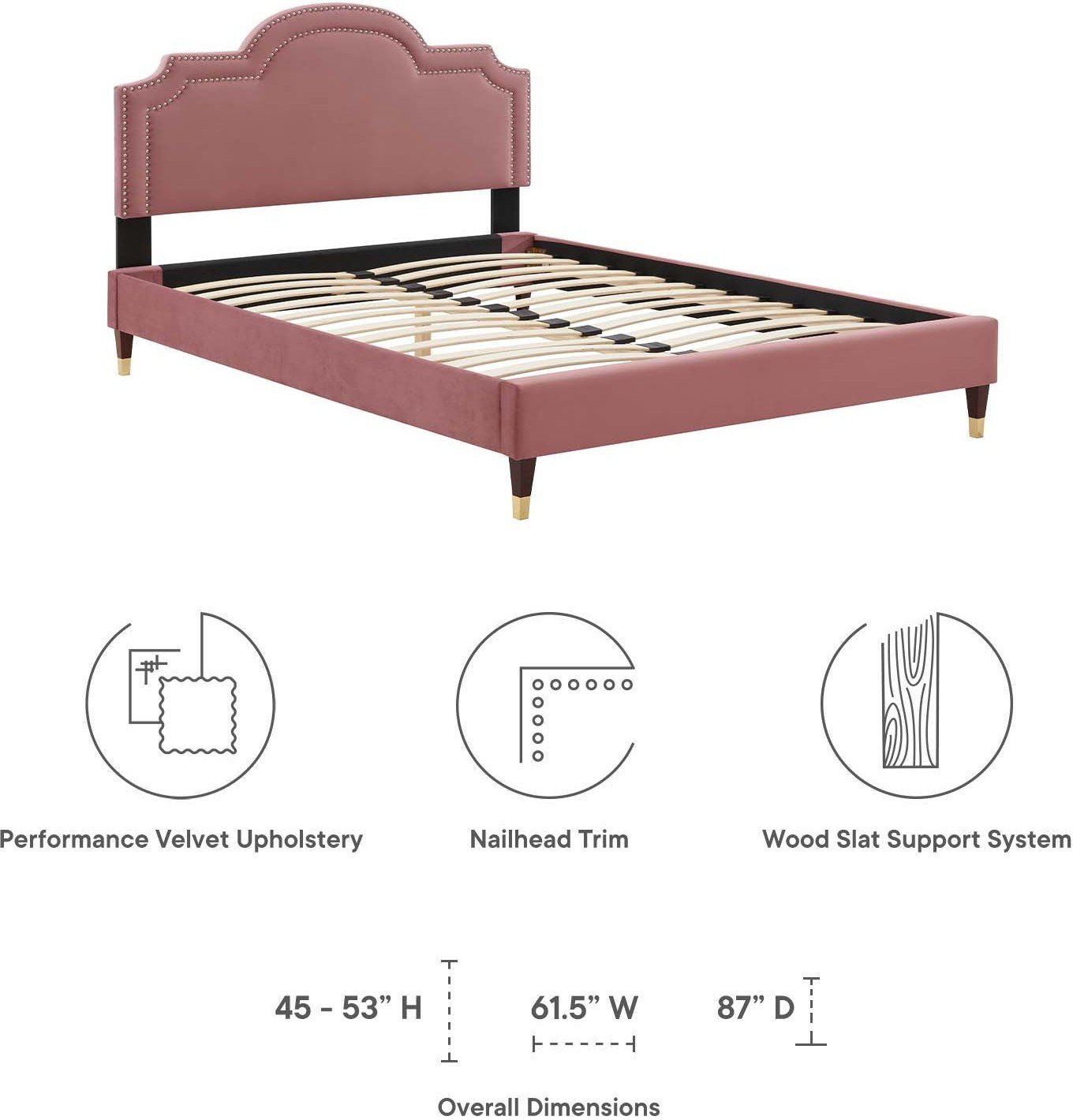 fabric platform bed king Modway Furniture Beds Dusty Rose