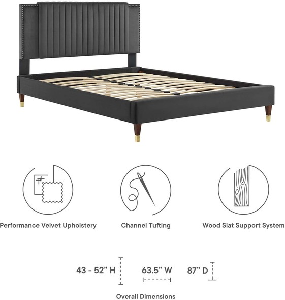 velvet queen platform bed Modway Furniture Beds Charcoal