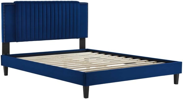 queen size bed frame with headboard wood Modway Furniture Beds Beds Navy