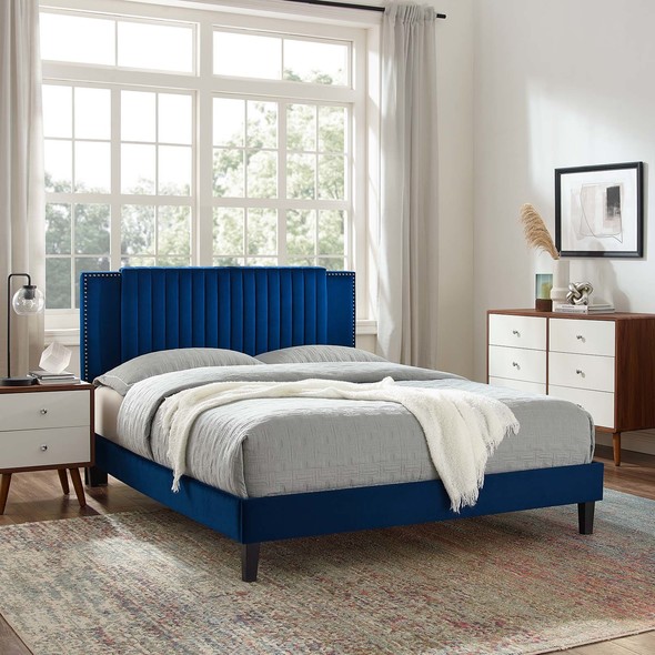 queen size bed frame with headboard wood Modway Furniture Beds Beds Navy