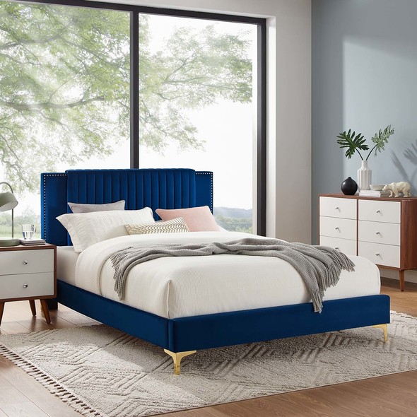 bedroom bed set Modway Furniture Beds Navy