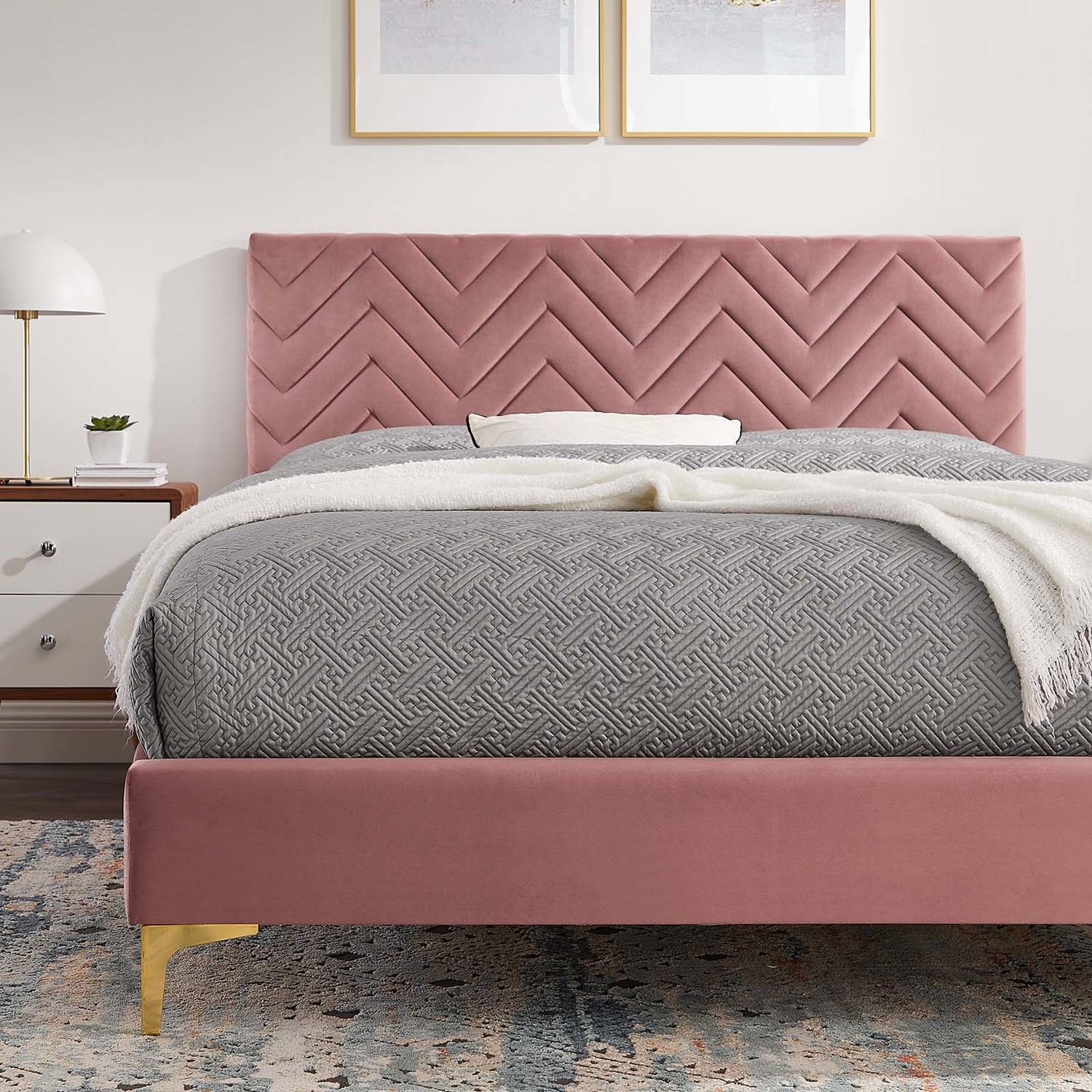 gray full bed Modway Furniture Beds Dusty Rose