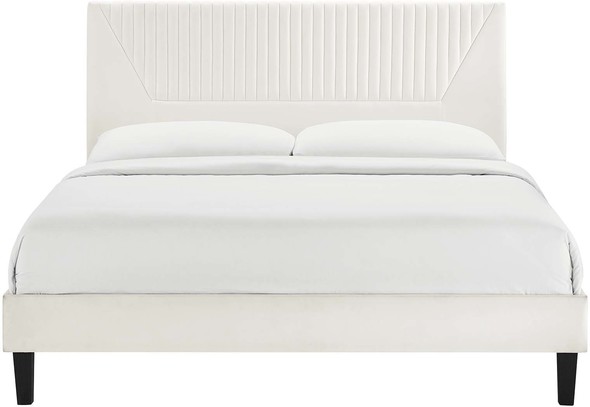 tufted queen bed frame with headboard Modway Furniture Beds White