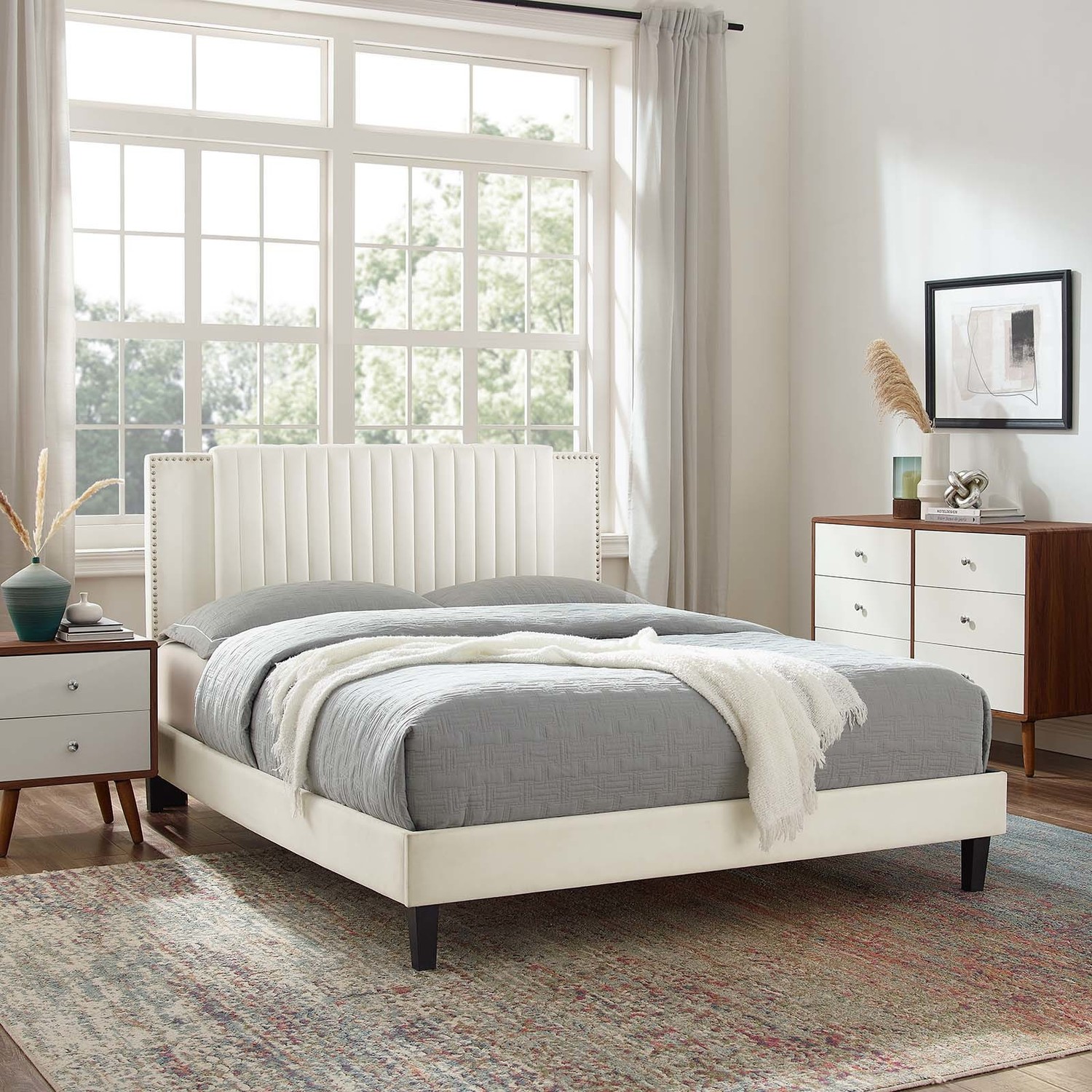 queen size mattress platform Modway Furniture Beds White