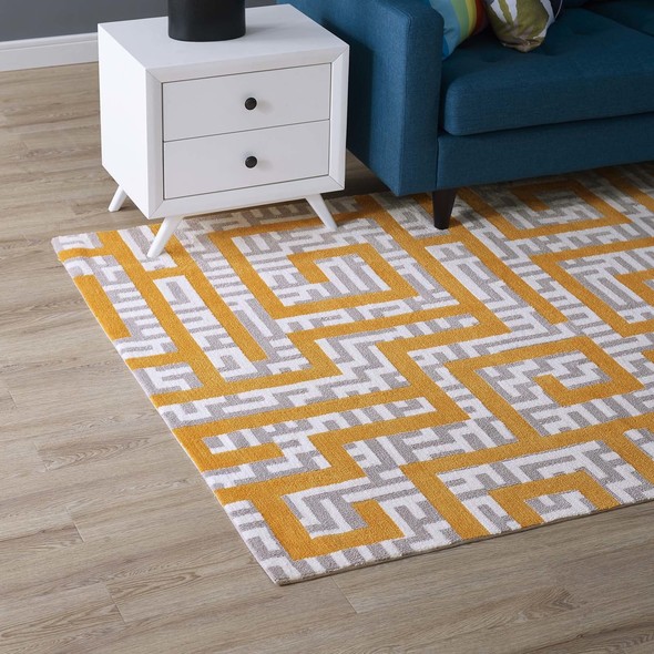 black and gray runner rug Modway Furniture Rugs Ivory, Light Gray and Banana Yellow