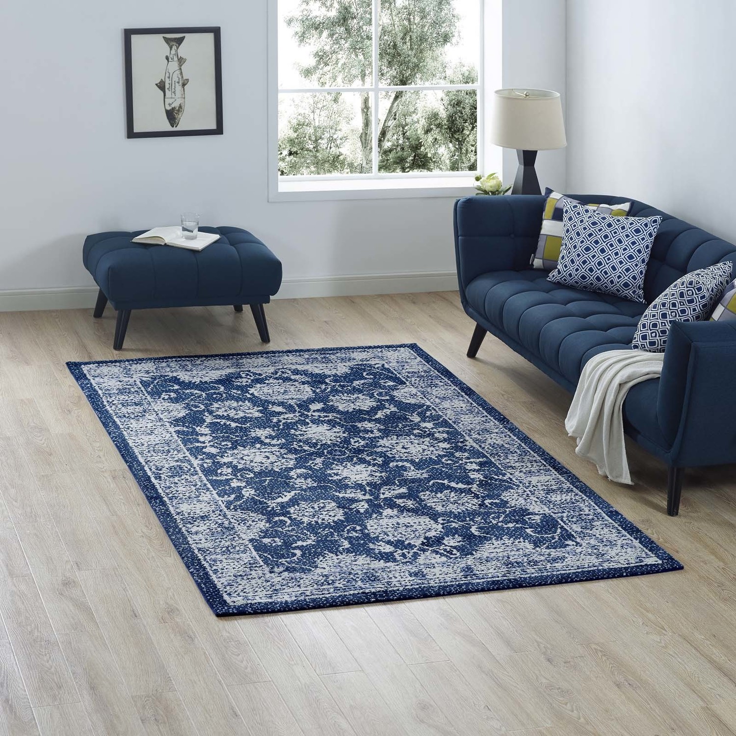 navy blue carpet living room Modway Furniture Rugs Dark Blue and Ivory