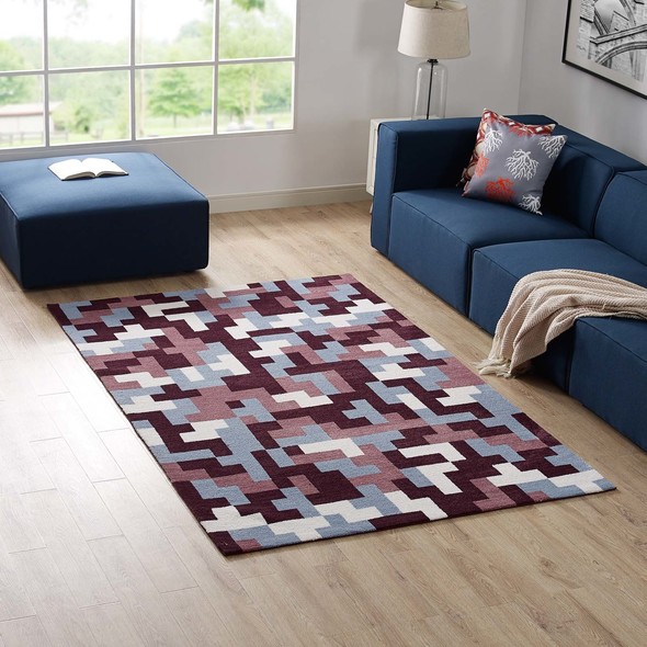 rug on carpet floor Modway Furniture Rugs Multicolored Red and Light Blue