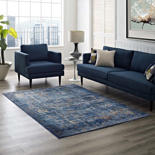 blue white rug Modway Furniture Rugs Dark Blue, Yellow and Orange