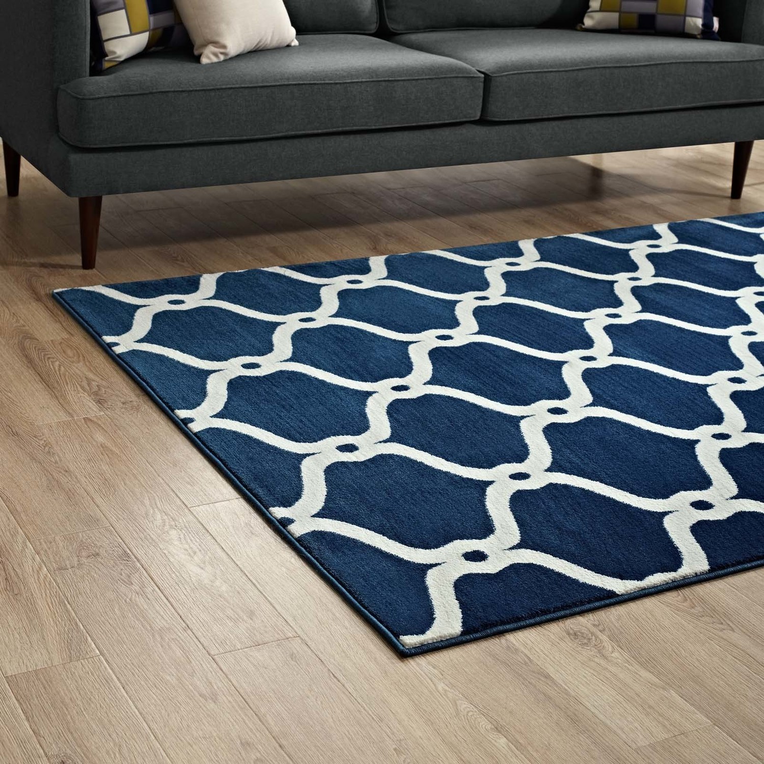 shag rag rug Modway Furniture Rugs Moroccan Blue and Ivory