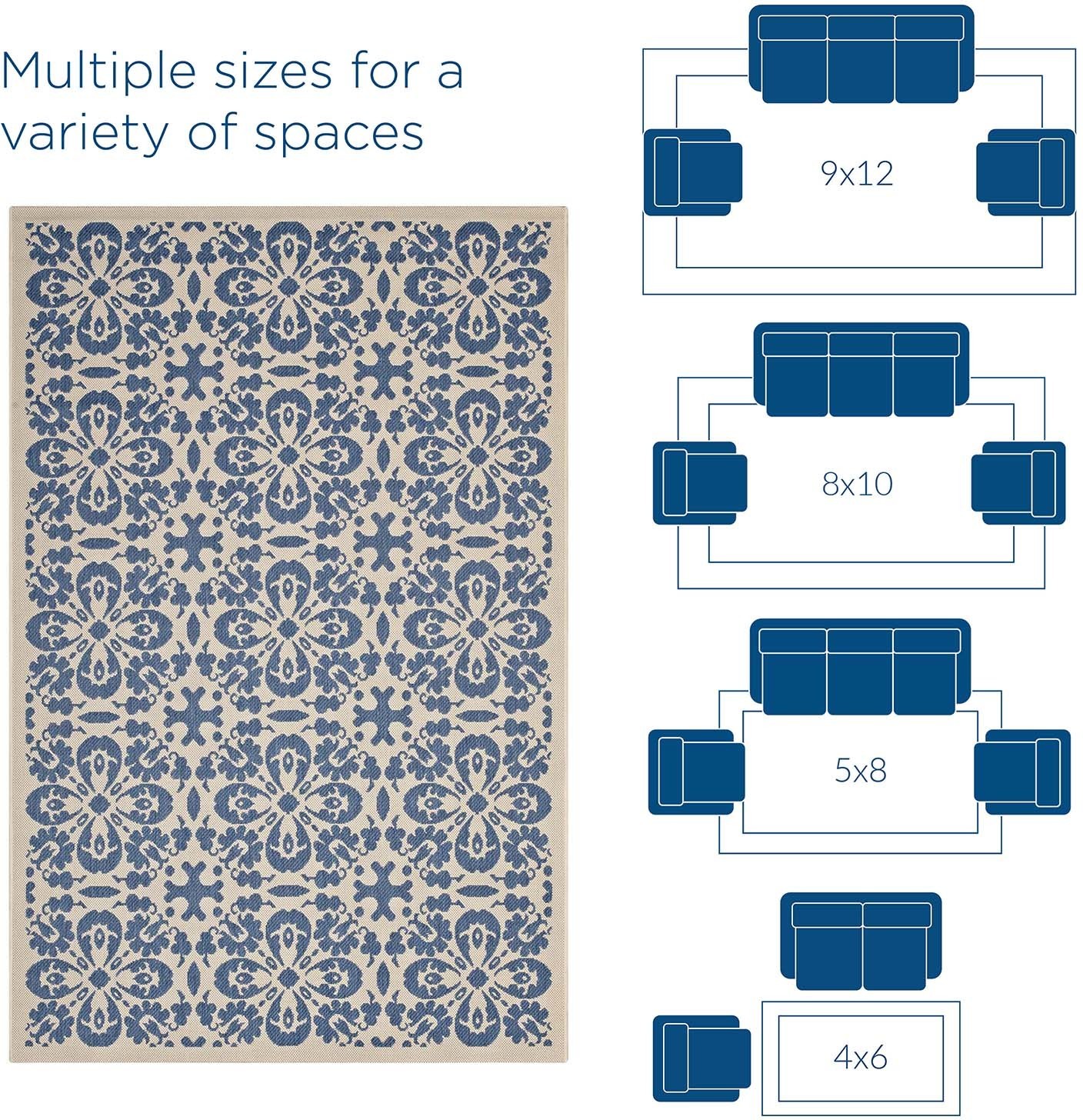carpet sizes for living room Modway Furniture Rugs Blue and Beige