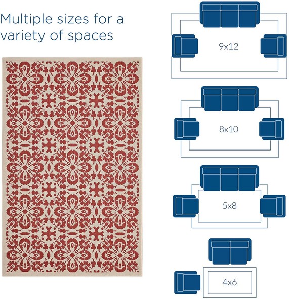neutral kitchen runner Modway Furniture Rugs Red and Beige