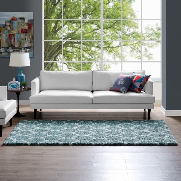 blue 8 x 10 rug Modway Furniture Rugs Aqua Blue and Ivory