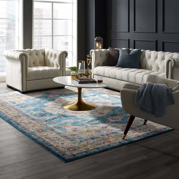 13 ft runner rug Modway Furniture Rugs Blue, Ivory, Yellow, Orange