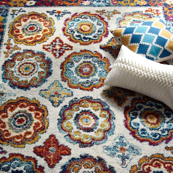 blue 5x7 rug Modway Furniture Rugs Ivory, Blue, Red, Orange, Yellow