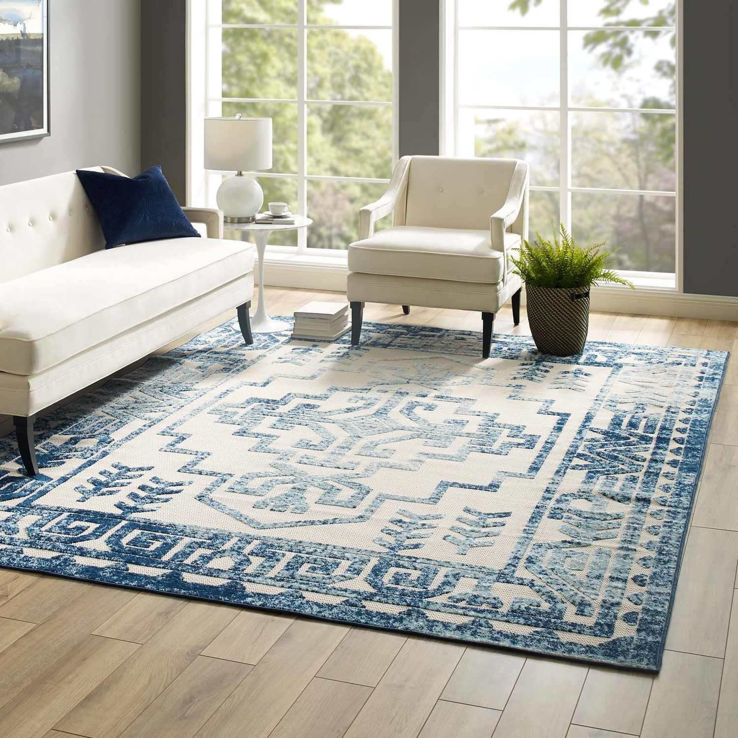 6 x 9 rug in living room Modway Furniture Rugs Ivory and Blue