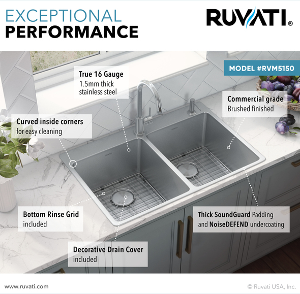 double sink uses Ruvati Kitchen Sink Double Bowl Sinks Stainless Steel