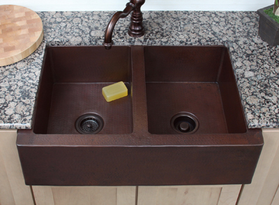 brown double kitchen sink sierra copper Satin Nickel