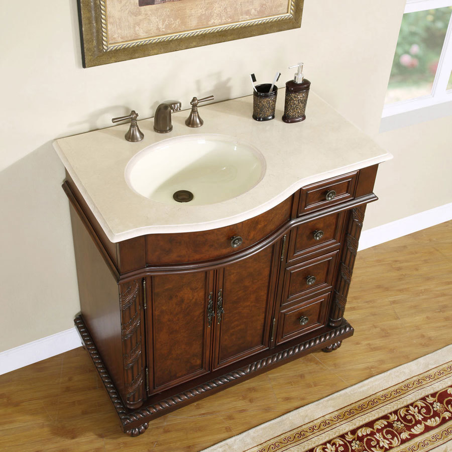 modern white oak bathroom vanity Silkroad Exclusive Bathroom Vanity English Chestnut Traditional