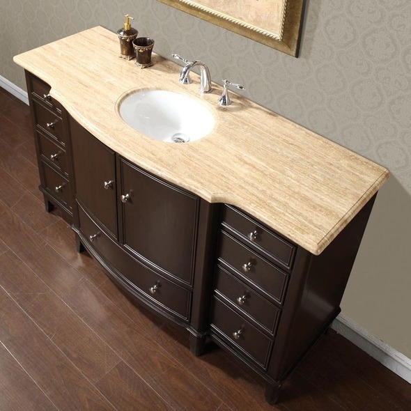 natural wood single vanity Silkroad Exclusive Bathroom Vanity Dark Walnut Traditional