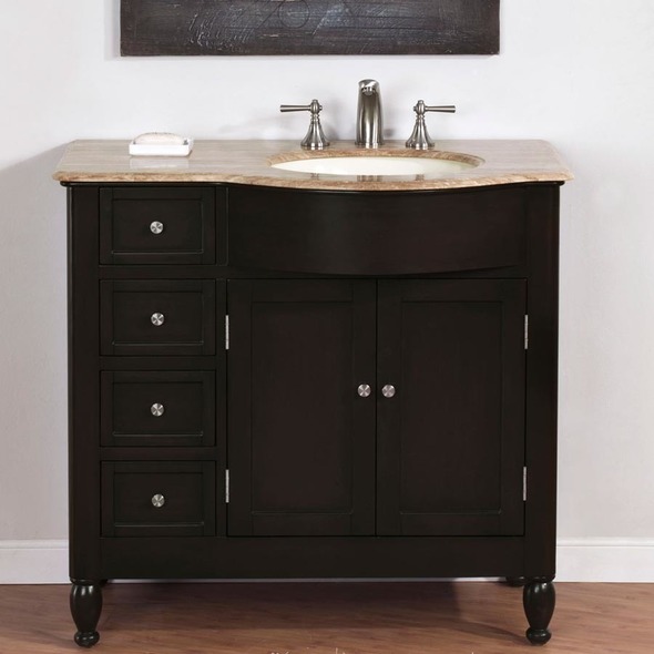 quartz top vanity unit Silkroad Exclusive Bathroom Vanity Dark Walnut Traditional