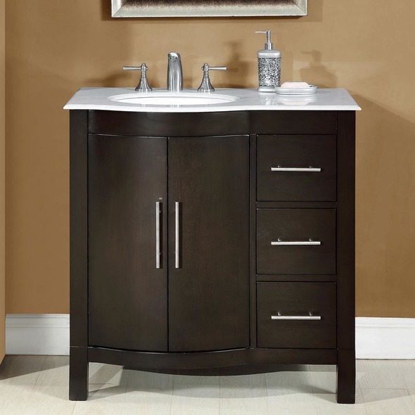 one sink long vanity Silkroad Exclusive Bathroom Vanity Dark Walnut Traditional