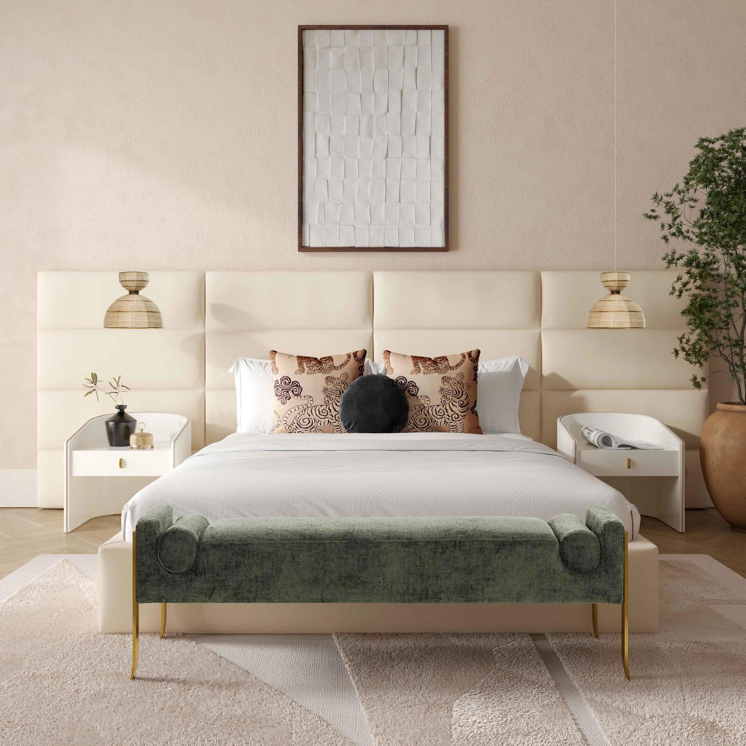 queen platform bed frame with drawers Tov Furniture Beds Cream