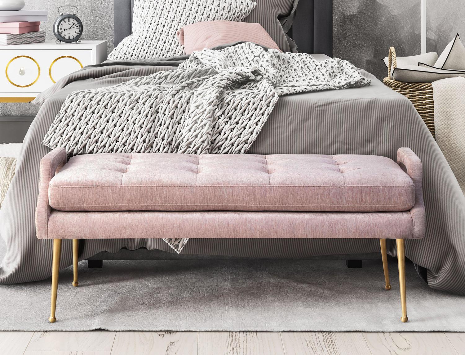 grey velvet ottoman bench Tov Furniture Benches Pink