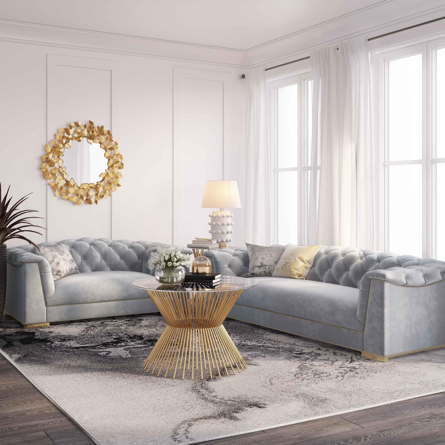 dark gray velvet sectional Tov Furniture Sofas Grey
