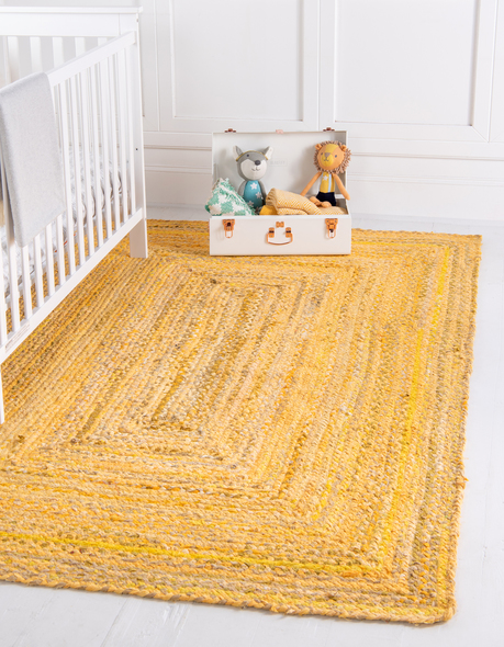 white beige rug Unique Loom Area Rugs Yellow Hand Braided; 8x5