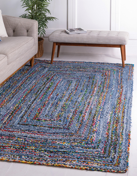 solid runner rugs Unique Loom Area Rugs Blue/Multi Hand Braided; 8x5