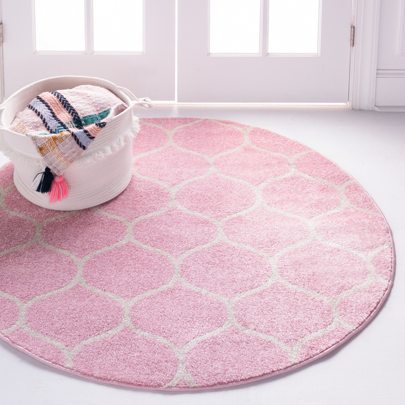 colorful circle rug Unique Loom Area Rugs Pink Machine Made; 4x4