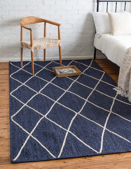 buy area rugs Unique Loom Area Rugs Navy Blue/Ivory Hand Braided; 9x6