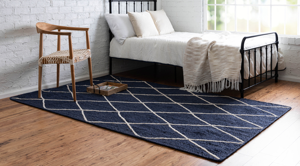 neutral rug for bedroom Unique Loom Area Rugs Navy Blue/Ivory Hand Braided; 6x4