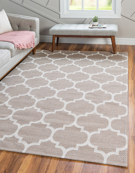 8 by 10 Unique Loom Area Rugs Taupe/Ivory Machine Made; 6x4