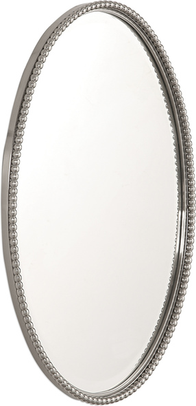 leaning mirror silver Uttermost Modern Oval Mirrors Beaded Metal Frame Finished In A Brushed Nickel.