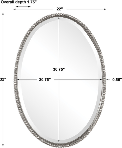 leaning mirror silver Uttermost Modern Oval Mirrors Beaded Metal Frame Finished In A Brushed Nickel.