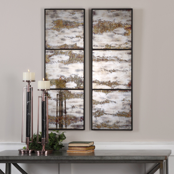 victorian mirror design Uttermost Antiqued Mirror Each Panel Features Three Mirrors With A Heavily Oxidized Antique Mirror In Deep Earth Tones.