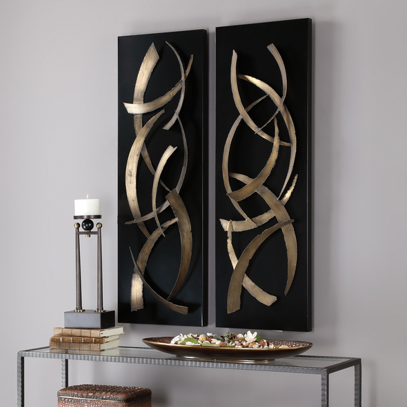 wall art photo frames Uttermost Metal Wall Art Individually Rough Cut Sheet Metal Strips Finished In A Brushed Gold With Moderate Antiquing, Layered To Create A Three Dimensional Effect, Mounted On A Metal Plaque In A Matte Black Finish.