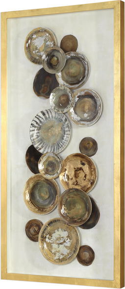 wall tissue holder Uttermost Shadow Box / Wall Art A Collection Of Hand Painted Multicolored Plates, Artfully Arranged Over A White Backing, Mounted In A  Metallic Gold Leaf Finished Pine Wood Shadow Box.