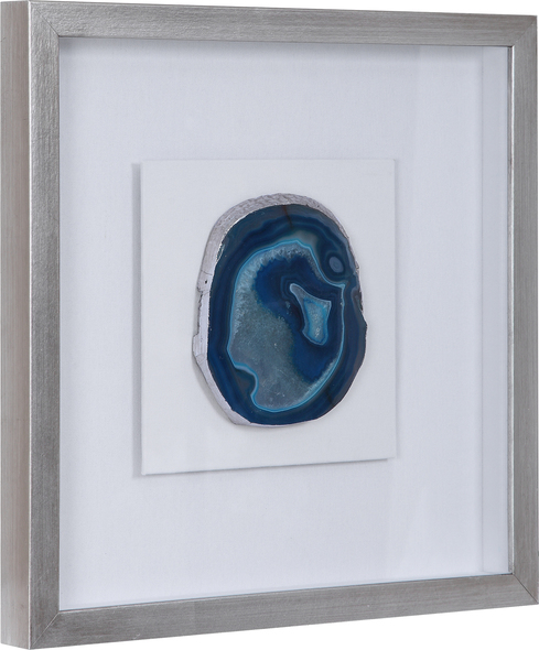 washroom vanity box Uttermost Shadow Box A Pine Wood Shadow Box Featuring A Hand Applied Silver Leaf Finish Showcases A Striking Blue Agate Stone With Light Blue Veining, Accented With Hand Painted Silver Edging. Mounted On A White Linen Backing.