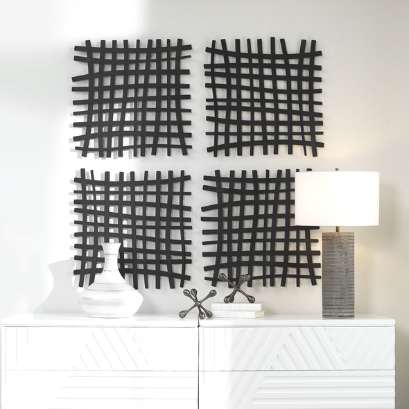 large wall art pieces Uttermost Metal Wall Art Solid Iron Wall Panel Is Constructed In An Abstract Grid Pattern, Finished In Matte Black. May Be Hung Four Ways.