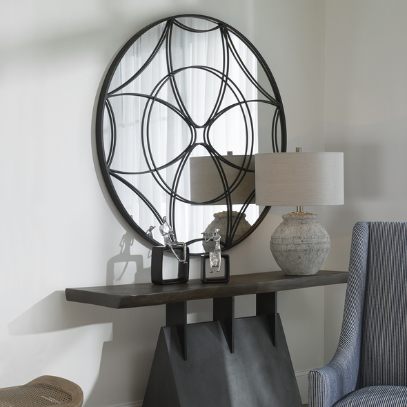 mirror frames for living room Uttermost Mirrored Wall Art Taking Cues From Updated Traditional Styling, This Mirrored Wall Accent Features A Petite Iron Medallion Finished In Satin Black.