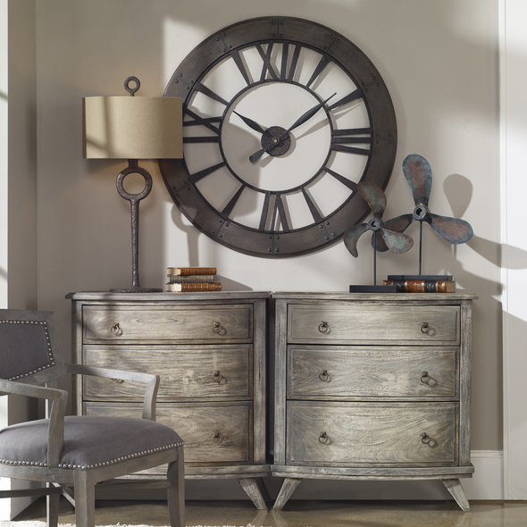 large wall clocks au Uttermost Wall Clocks Dark Rustic Bronze Accented With A Rust Gray Frame. Quartz Movement Ensures Accurate Timekeeping. Requires One "C" Battery. Steve Kowalski