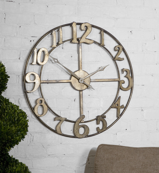 nice table clock Uttermost Wall Clocks Antiqued Silver Leaf With Burnished Edges. Quartz Movement Ensures Accurate Timekeeping. Requires One "C" Battery. Grace Feyock