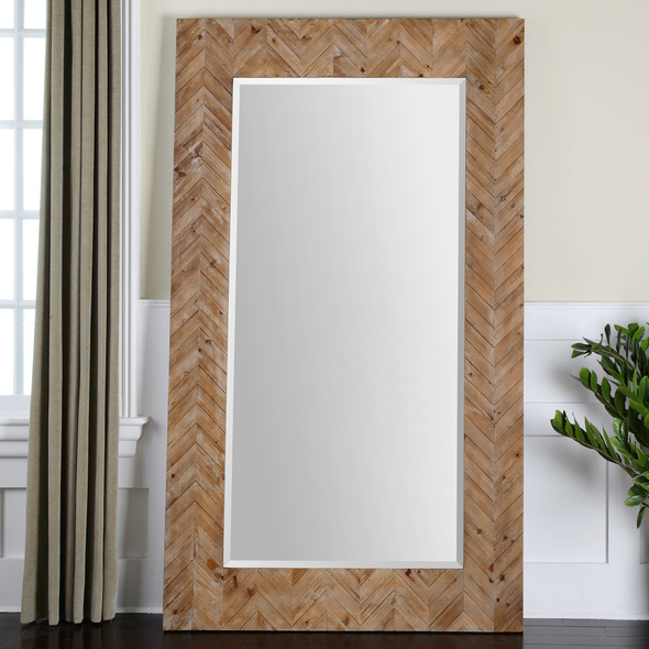 wooden wall mirror frame Uttermost Oversized Wooden Mirrors Solid Wood Construction Layered In A Chevron Pattern Accented With A Light Gray Glaze.