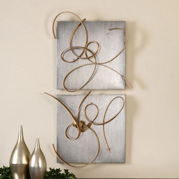 all modern wall art Uttermost Metal Wall Art Hand Forged Gold Leaf Metal Art Attached To A Metal Plaque Finished In A Lightly Burnished Silver Leaf.