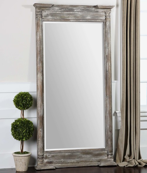 modern living room mirror ideas Uttermost Leaner Mirrors Weathered Wood Covered In A Distressed Ivory Gray Finish. NA